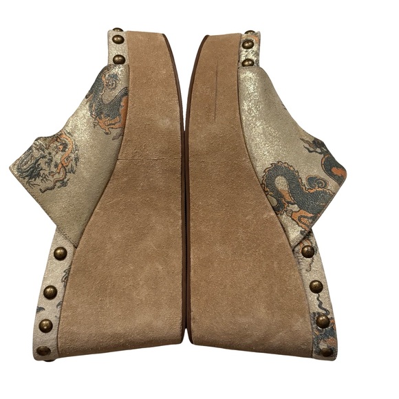 Rare Vtg Bridget Platform Wedge Leather Sandals Dragon Tattoo Print, Sz 9 - Picture 7 of 16